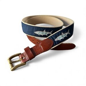 Fish Motif Leather Belt with Brass Buckle